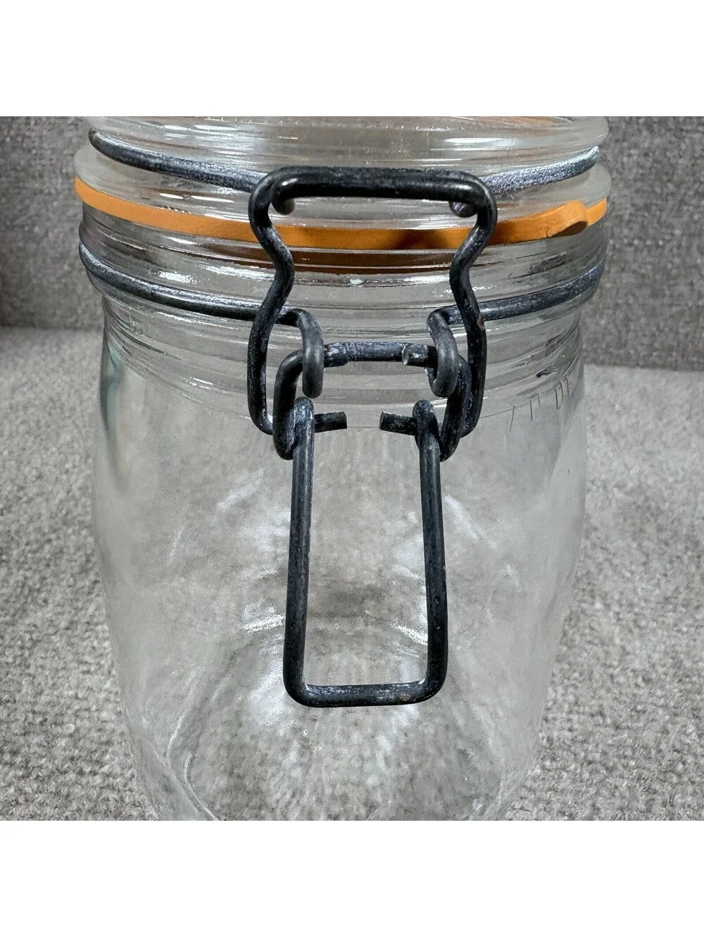Vintage Arc France 1L Glass Storage Jar Clear Kitchen Canister Metal Clasp